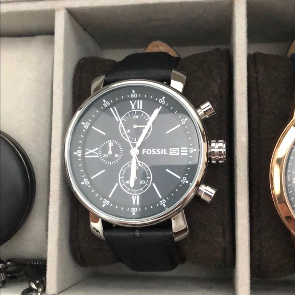 Fossil black leather watch